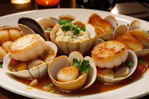 Prompt: Clam and scallop hoedown on a Saturday night 