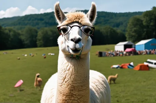 Prompt: The singing llama at Woodstock 