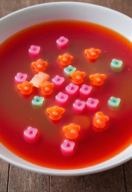 Prompt: Gummy bear soup