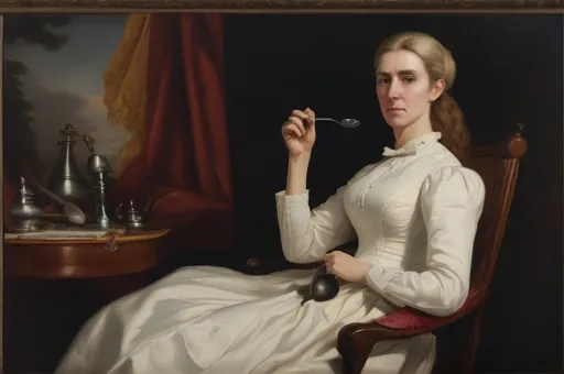 Prompt: Heroic portrait of the inventor of the teaspoon, Lady Lauren Luftbridge, oil on canvas, 1860