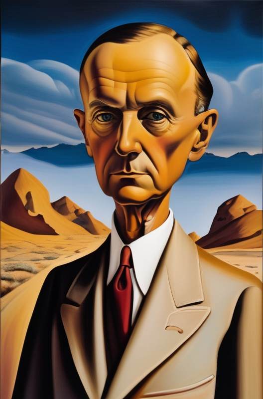 Prompt: “Portrait of Calvin Coolidge” collaboration of Georgia O’Keeffe and Salvador Dali, 1938, oil on canvas 