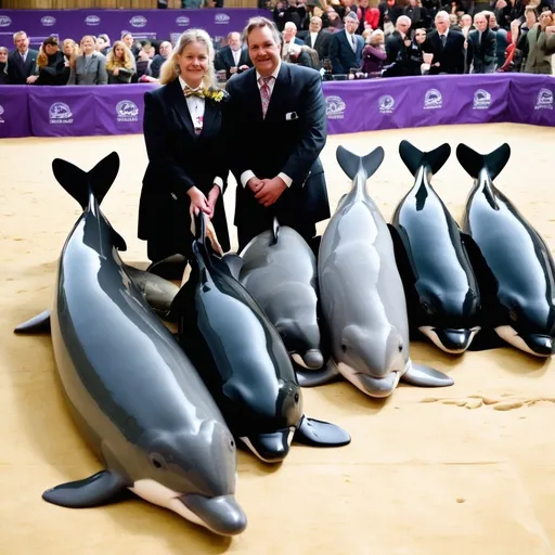 Prompt: The finalists at the 151st Westminster Porpoise Show