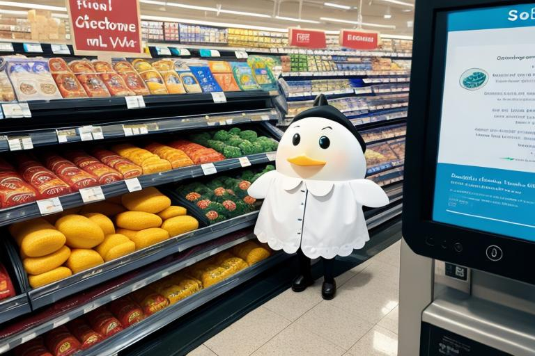 Prompt: anthropomorphic scallop in line at the grocery store 