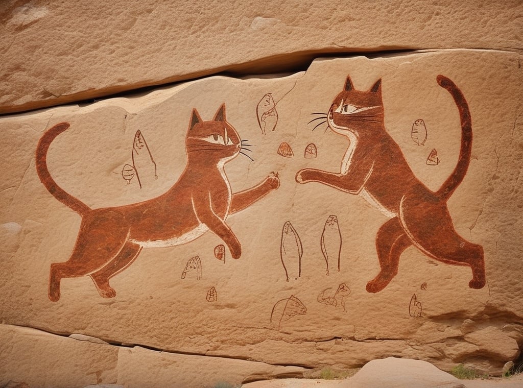 Prompt: Prehistoric rock art of the best cat ever 