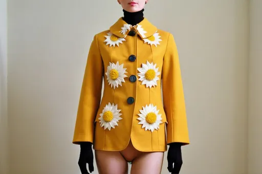 Prompt: Fancy fashionable 1968 mod jacket with human teeth, clams and dandelions.