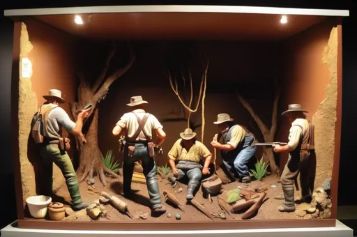 Prompt: Famous diorama of Australian Bogans and Yobbos at the National Museum 