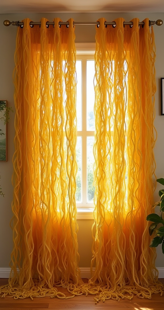 Prompt: Curtains made of ramen noodles 