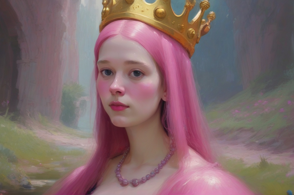 Prompt: Princess Bubblegum from Adventure Time as painted by Ilya Repin