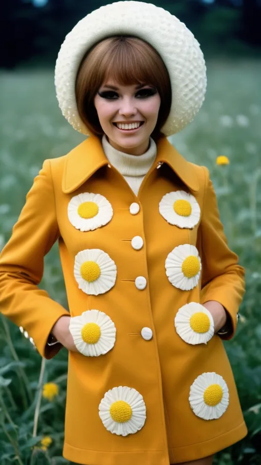 Prompt: Fancy fashionable 1968 mod jacket with human teeth, clams and dandelions.