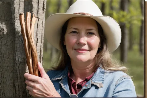 Prompt: American woman holding a hickory in White, KS