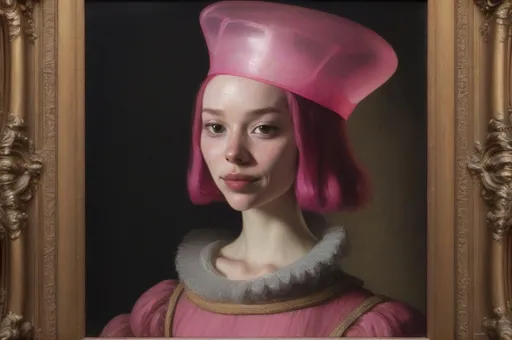 Prompt: Portrait of Princess Bubblegum from Adventure Time as painted by Rembrandt, oil on canvas, 1638