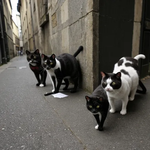 Prompt: The criminal cats of Rouen make a score 