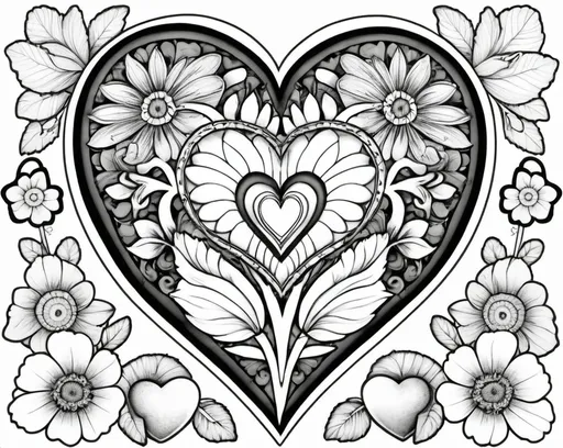 Prompt:  Coloring book isFlowers hearts wisdom words
