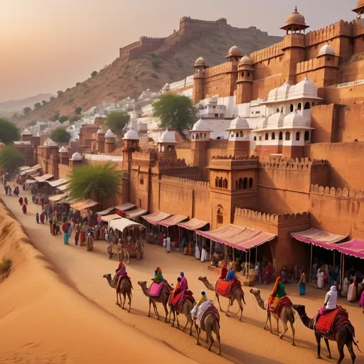 Prompt: create an image of scenic background of set in rajasthan india showing culture of the state
