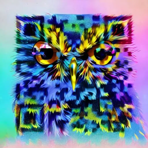Prompt: Colorful shimmer hyper realistic owl 
