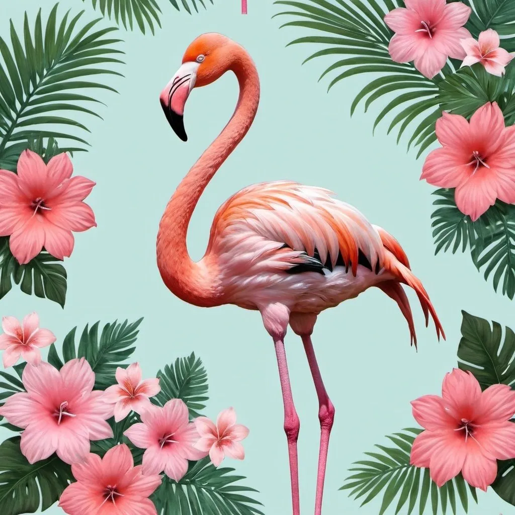Prompt: Flamingo with floral