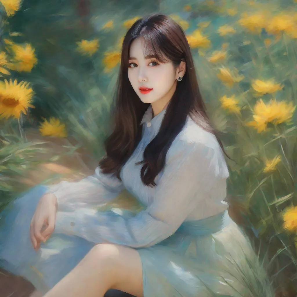 Prompt: eunha,  slim thick, uhd, realistic, 4k, 8k,  photoshoot, van gogh type painting, impressionism