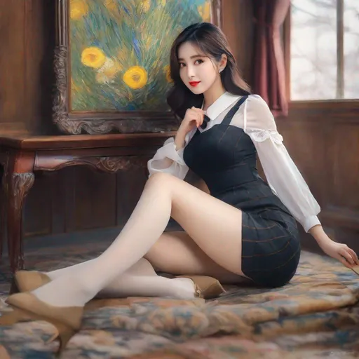 Prompt: eunha, stockings,  slim thick,  gravure, uhd, realistic, 4k, 8k,  photoshoot, van gogh type painting, impressionism