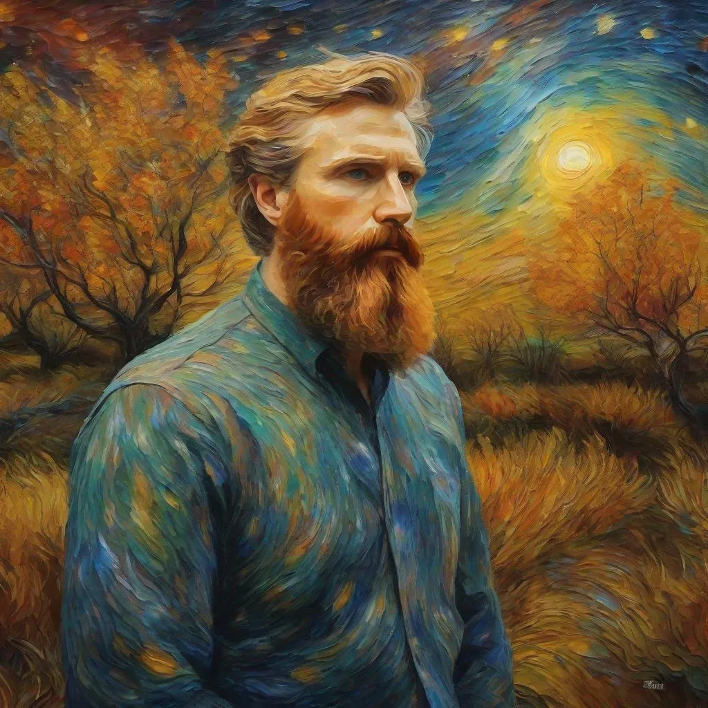 Prompt: cosmic horror, Steven Bonnell, van Gogh type painting,  impressionism, naturalism, surrealism, scenic, portrait, realistic, uhd, 4k, 8k, autism,