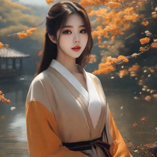 Prompt: Masterpiece, eunha,  ulzzang, slim thick, uhd, realistic, 4k, 8k,  photoshoot, fox girl, extremely high definition, perfection, ean-François Millet type painting

