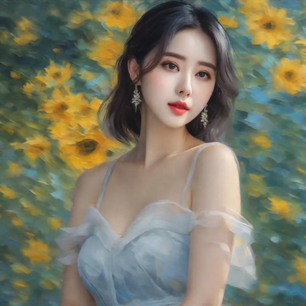 Prompt: eunha,  slim thick, uhd, realistic, 4k, 8k,  photoshoot, van gogh type painting, impressionism