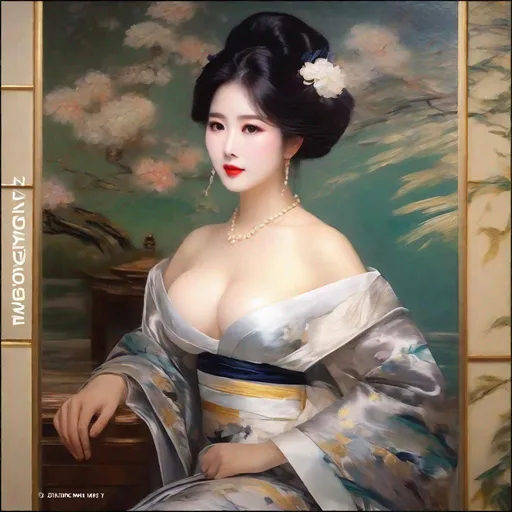 Prompt: My prompt> Masterpiece, japanese woman, big chest, f cup, uhd, realistic, 4k, 8k, photoshoot, extremely high definition, perfection, Édouard Manet type painting, scenic, portrait, insanity, breathtaking, iridescent, complex, impressive, remarkable, glorious, grandiose, sumptuous, luxurious, 