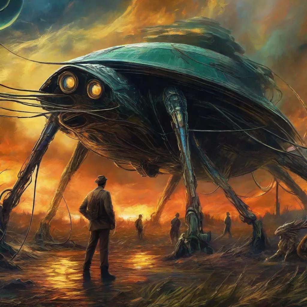 Prompt: war of the worlds 2008 tripod, 
cosmic horror, eldritch horror, giant rats, impressionism, naturalism, surrealism, portrait, realistic, uhd, 4k, 8k, autism, van gogh style painting