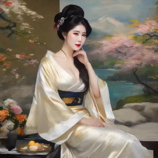 Prompt: My prompt> Masterpiece, japanese woman, big chest, f cup, uhd, realistic, 4k, 8k, photoshoot, extremely high definition, perfection, Édouard Manet type painting, scenic, portrait, insanity, breathtaking, iridescent, complex, impressive, remarkable, glorious, grandiose, sumptuous, luxurious, 