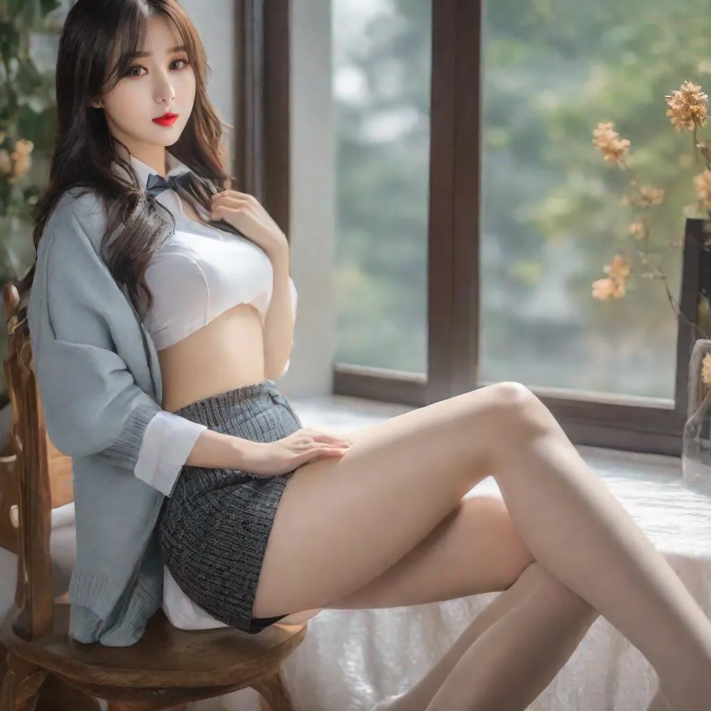 Prompt: eunha, stockings,  slim thick,  gravure, uhd, realistic, 4k, 8k,  photoshoot, van gogh type painting,