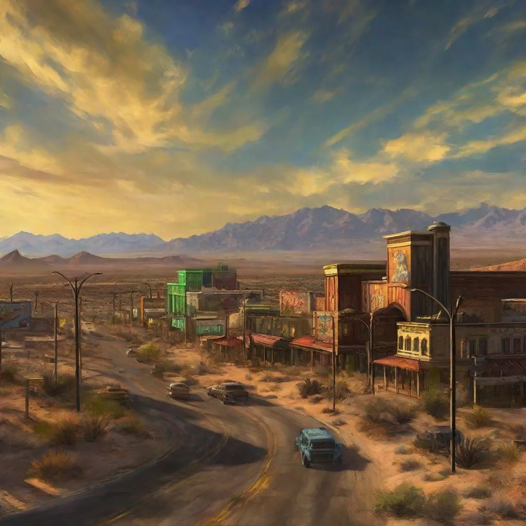 Prompt: fallout new vegas, IN ACTUAL VEGAS, new vegas, cityscape, las vegas
cosmic horror, eldritch horror,  impressionism, naturalism, surrealism, portrait, realistic, uhd, 4k, 8k, autism, van gogh style painting