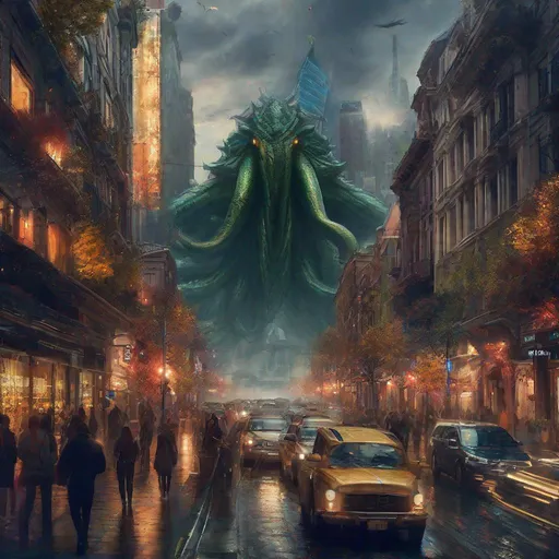 Prompt: new york city, seoul, tokyo, los angeles, beijing, amsterdam, london, paris, berlin, stockholme, boston, madrid, seattle, Cthulhu, rome, venice, city under attack, giant monster, city being destroyed, monsters,
cosmic horror, eldritch horror,  impressionism, naturalism, surrealism, portrait, realistic, uhd, 4k, 8k, autism, 