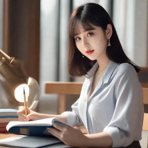 Prompt: eunha,  slim thick, uhd, realistic, 4k, 8k,  photoshoot, student studying