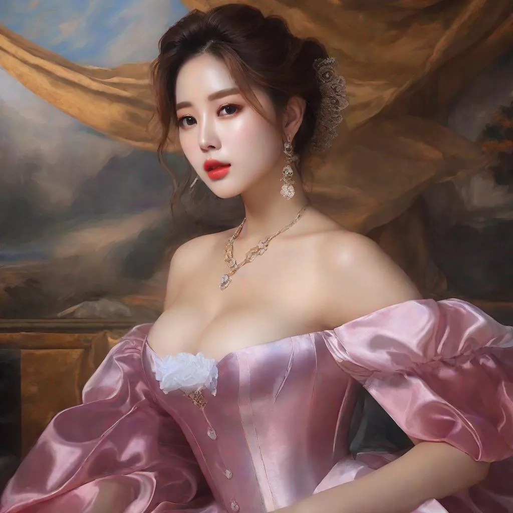 Prompt: My prompt> Masterpiece, realistic kpop idol, beautiful woman, big chest, f cup, uhd, realistic, 4k, 8k, photoshoot, extremely high definition, perfection, Diego Velázquez type painting, scenic, portrait, insanity, breathtaking, iridescent, complex, impressive, remarkable, glorious, grandiose, sumptuous, luxurious, 