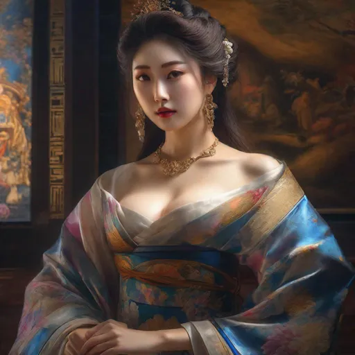 Prompt: My prompt> Masterpiece, japanese woman, big chest, f cup, uhd, realistic, 4k, 8k, photoshoot, extremely high definition, perfection, Rembrandt type painting, scenic, portrait, insanity, breathtaking, iridescent, complex, impressive, remarkable, glorious, grandiose, sumptuous, luxurious, 