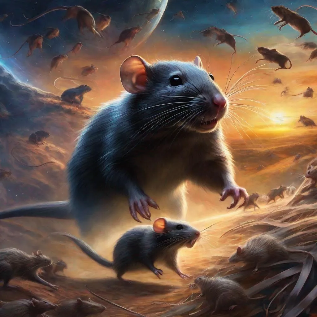 Prompt: Rats invading earth, there are too many we cannot stop them, ITS OVER, RUN.

cosmic horror, eldritch horror, giant rats, impressionism, naturalism, surrealism, portrait, realistic, uhd, 4k, 8k, autism,