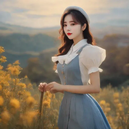 Prompt: Masterpiece, eunha,  ulzzang, slim thick, uhd, realistic, 4k, 8k,  photoshoot, extremely high definition, perfection, Jean-François Millet type painting
