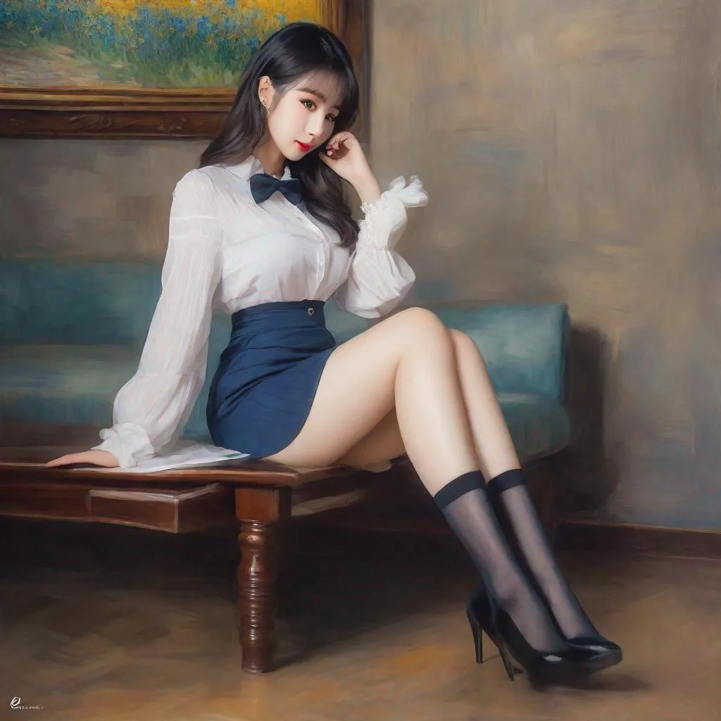 Prompt: eunha, stockings,  slim thick,  gravure, uhd, realistic, 4k, 8k,  photoshoot, van gogh type painting, impressionism