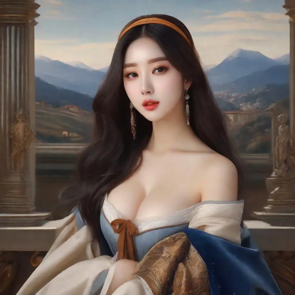 Prompt: Masterpiece, Winter from aespa,  ulzzang, slim thick, big chest, soft visuals, uhd, realistic, 4k, 8k,  photoshoot, extremely high definition, perfection, leonardo da vinci type painting,