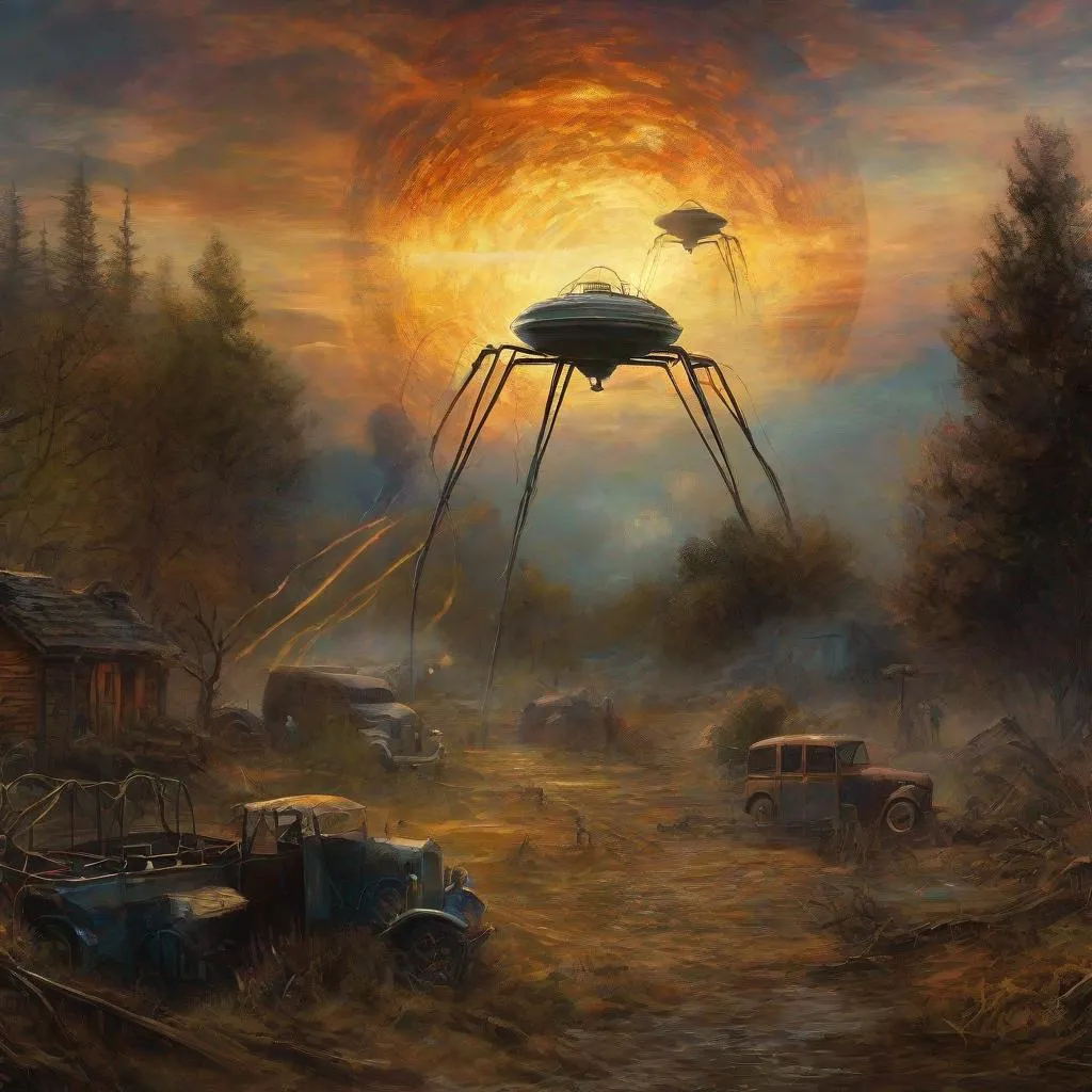 Prompt: war of the worlds 2008 tripod, 
cosmic horror, eldritch horror, giant rats, impressionism, naturalism, surrealism, portrait, realistic, uhd, 4k, 8k, autism, van gogh style painting