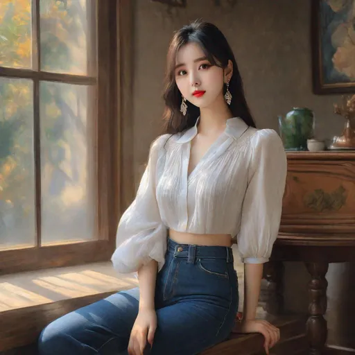 Prompt: Masterpiece, eunha,  ulzzang, slim thick, uhd, realistic, 4k, 8k,  photoshoot, extremely high definition, perfection, Jean-François Millet type painting
