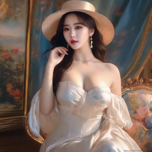 Prompt: My prompt> Masterpiece, realistic kpop idol, beautiful woman, big chest, f cup, uhd, realistic, 4k, 8k, photoshoot, extremely high definition, perfection, Édouard Manet type painting, scenic, portrait, insanity, breathtaking, iridescent, complex, impressive, remarkable, glorious, grandiose, sumptuous, luxurious, 