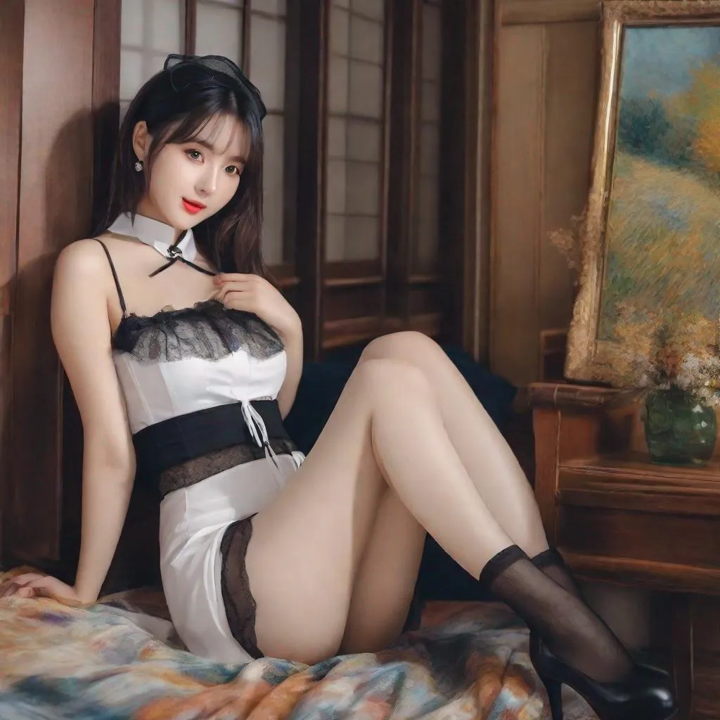 Prompt: eunha, stockings,  slim thick,  gravure, uhd, realistic, 4k, 8k,  photoshoot, van gogh type painting, impressionism