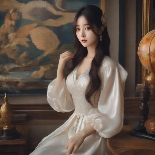 Prompt: Masterpiece, eunha,  ulzzang, slim thick, uhd, realistic, 4k, 8k,  photoshoot, extremely high definition, perfection, leonardo da vinci type painting
