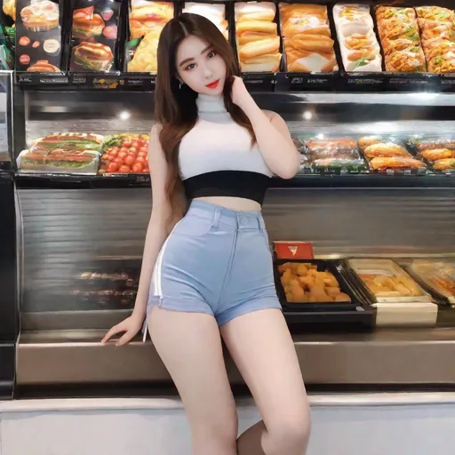 Prompt: IVE, ulzzang, stockings, big chest, slim thick, dolphin pants, braline, , gravure, uhd, realistic, 4k, 8k, full body, photoshoot, tight shorts, tight pants, crop top, risky, bold, big rump, rear ended, autism, leggings,  mcdonalds, thick, curvy, mcdonald's merch