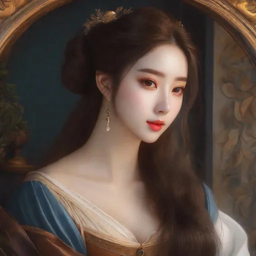 Prompt: Masterpiece, Winter from aespa,  ulzzang, slim thick, big chest, soft visuals, uhd, realistic, 4k, 8k,  photoshoot, extremely high definition, perfection, leonardo da vinci type painting,