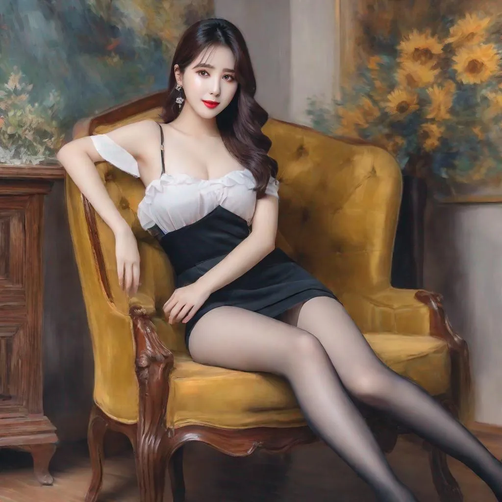 Prompt: eunha, stockings,  slim thick,  gravure, uhd, realistic, 4k, 8k,  photoshoot, van gogh type painting, impressionism