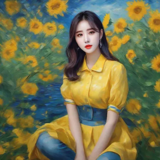 Prompt: eunha,  slim thick, uhd, realistic, 4k, 8k,  photoshoot, van gogh type painting, impressionism