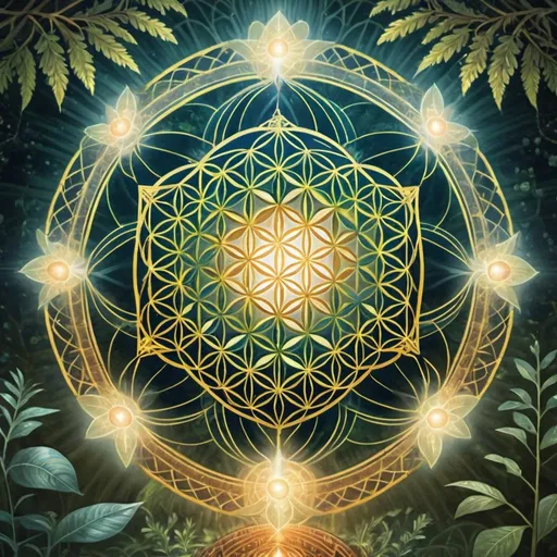 Prompt: soul, flower of life shape, sacred, ancient art, life, nature, pineal gland, temple, ancient, mushroom, tree, Acacia, Phalaris aquatica
