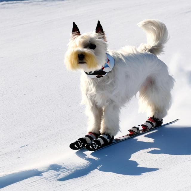 Prompt: white terrier skiing the slopes