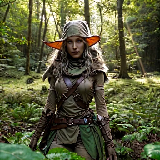 Prompt: Elf ranger in a mystical forest around sunlight